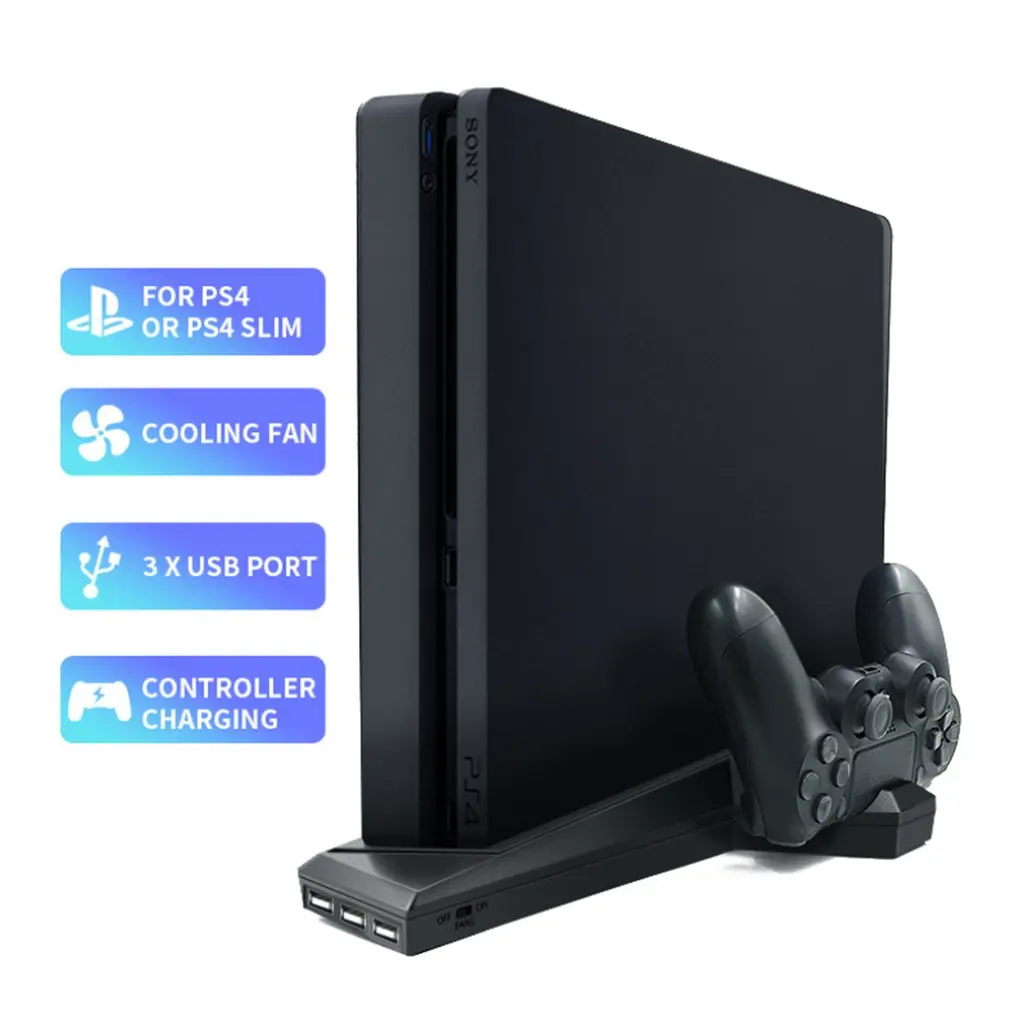 For PS4/PS4 Slank/PS4 Pro Lodret stilling med Ventilator Dobbelt Controller-Oplader, Oplader Til SONY Playstation 4 Køligere 2