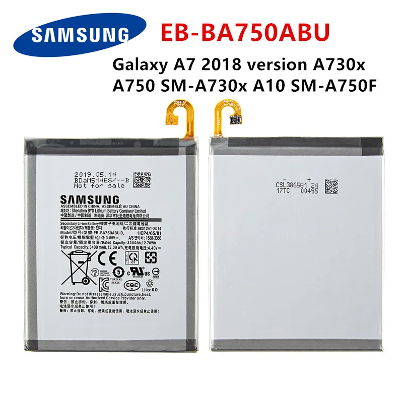 SAMSUNG Orginal EB-BA750ABU 3400mAh batteri Til SAMSUNG Galaxy A7 2018 version A730x A750 SM-A730x A10 SM-A750F +Værktøjer 2