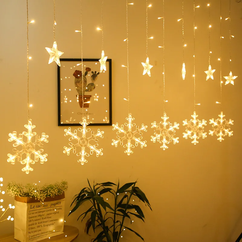 Krans på Vinduet Jul Fairy Lights Led String Lys Snefnug Garland Gardin til nytår Jul Jul Indretning 2