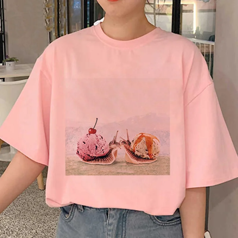 2020 er en Ny Mode Is Sneglen Print T-shirt til Kvinder Harajuku Sommeren Korte Ærmer Lyserød Toppe, T-Shirt Streetwear Afslappet Hyggelig Tshirt 2