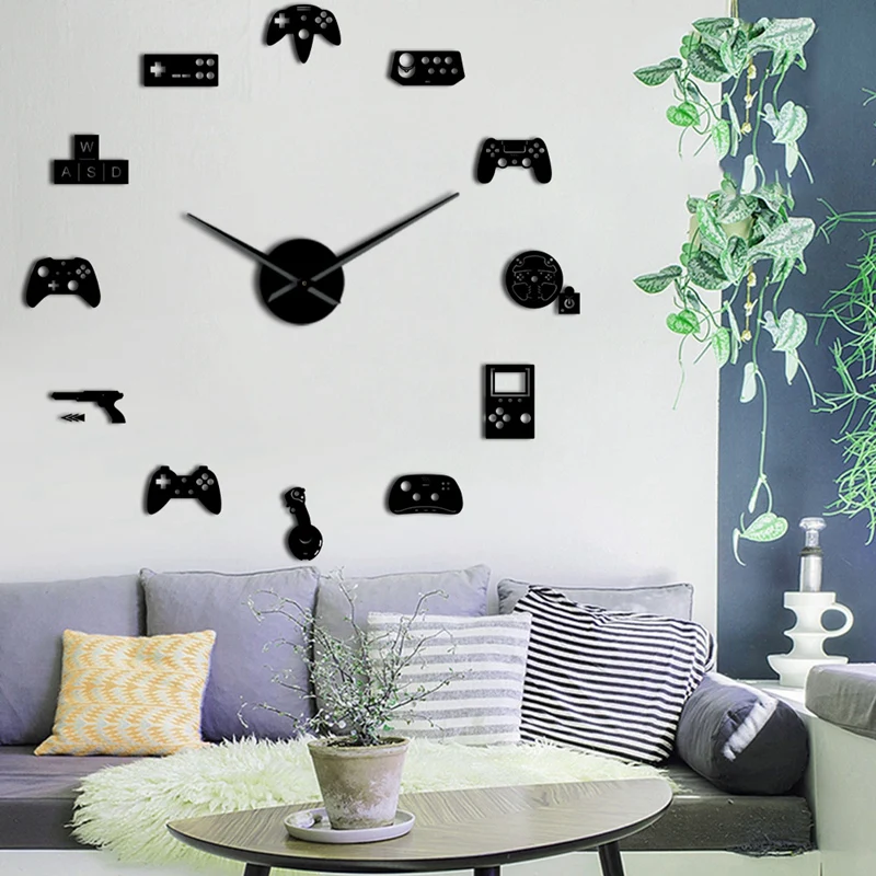 Spil Controller Video Diy Gigantiske Wall Clock Spil Joysticks Klistermærker Gamer Væg Kunst, Video Gaming Tegn Dreng, Soveværelse, Værelse Decor Spil 2
