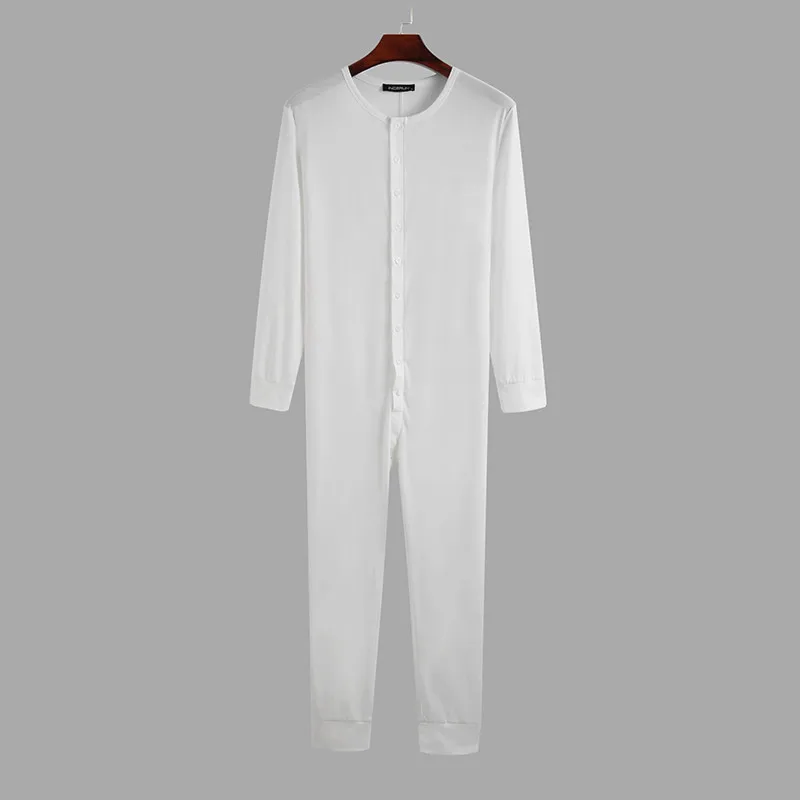 Mænd, Pyjamas Buksedragt Homewear ensfarvet langærmet Komfortable Knappen Fritid Nattøj Mænd Rompers Nattøj S-5XL 2