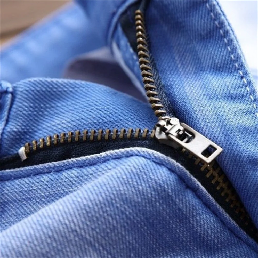 EH · MD® Høj Elastisk Bleget Blå Jeans til Mænd Bølget Rynkede Hul Patch Bomuld, Blød Lille Straight High Street Slanke Bukser 2020 2