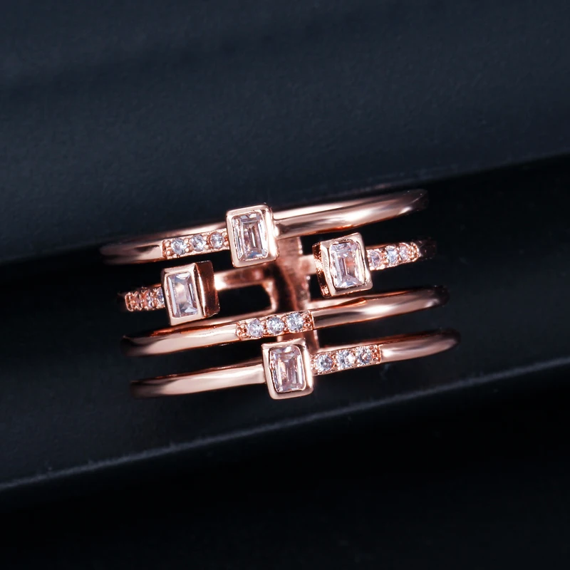 Threegraces Fashion Damer Finger Ringe, Multi-Lag-Pladsen Cubic Zirconia Sølv Farve Hule Store Ring for Kvinder Smykker RG079 2
