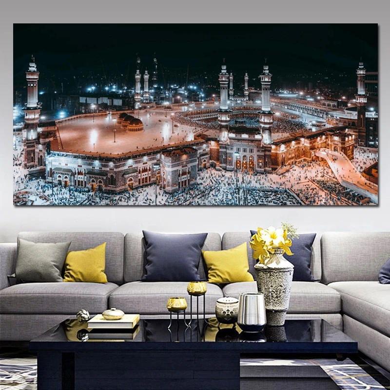Muslimske Store Moske i Mekka Lærred Kunst Malerier til stuen Indretning Islamiske Hellige Land Landskab Væg Plakater Cuadros 2