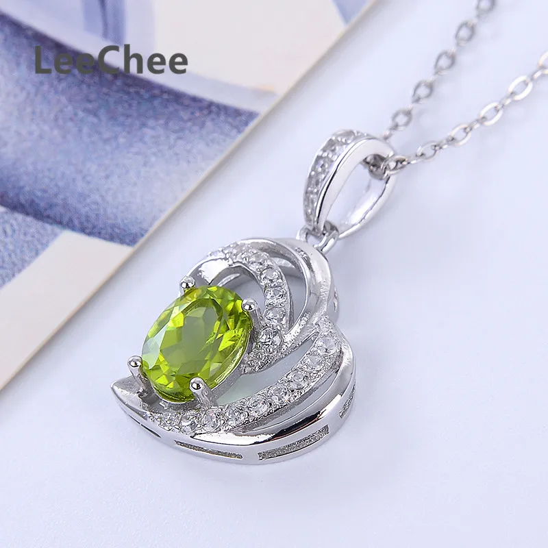 LeeChee naturlige peridot vedhæng til kvinder 5*7mm green, gemstone halskæde fine smykker til pige real 925solid sterling sølv 2