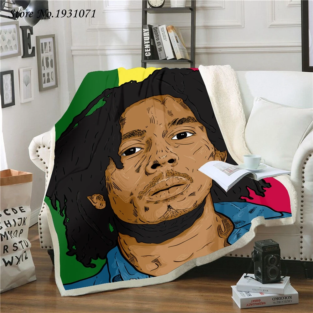 Reggae Sanger Bob Marley 3D Printet Fleece Tæppe til Senge Tyk Dyne Mode Sengetæppe Sherpa Smide Tæppe Voksne Børn 07 2