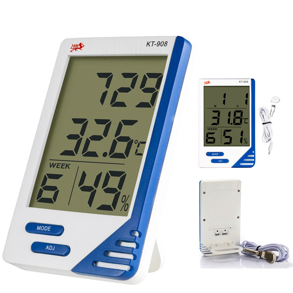 Hoge Kwaliteit KT-908 Digitale Termometer Grote Scherm Indendørs Da Offentlig Temperatuur Hygrometer Opfyldt Groot Lcd-Skærm 2