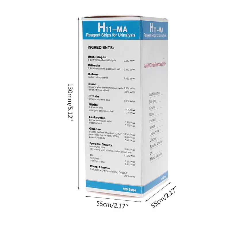100Pcs H-11MA Urin Test Strip Reagens Strip For 11 Urinanalyse Med Anti-VC-Interferens Test af Evnen til Urobilinogen 2