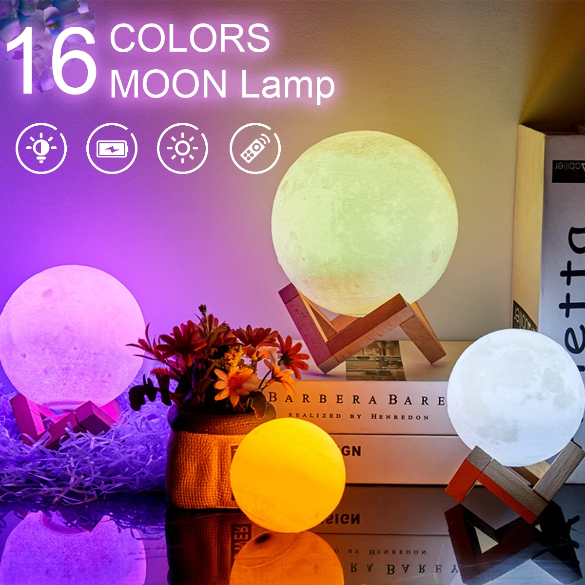 LED Nat Lys Børn er Lys Nat Lampe til Hjemme-3D-Print Moon Lamp Genopladelige Farve Ændre 3D-Light Touch Sovende Lampe 2