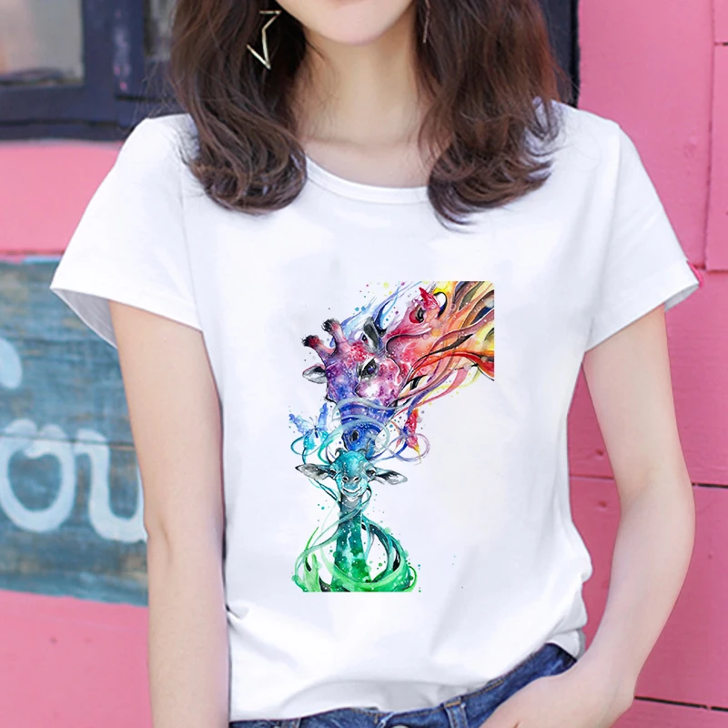 Harajuku T-Shirts, Casual T-shirt, Toppe, t-Shirts Shirt Kvindelige Tøj Print 2020 Nye Sommer Dyr for Kvinder Cartoon Dame Korte Ærmer 2
