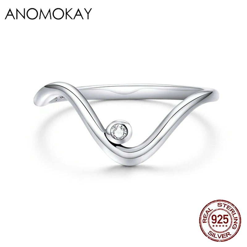 Anomokay Ægte 925 Sterling Sølv Bølge Finger Ringe til Kvinder Minimalistisk koreansk Stil, Fine Smykker Bague for Party Gave 2