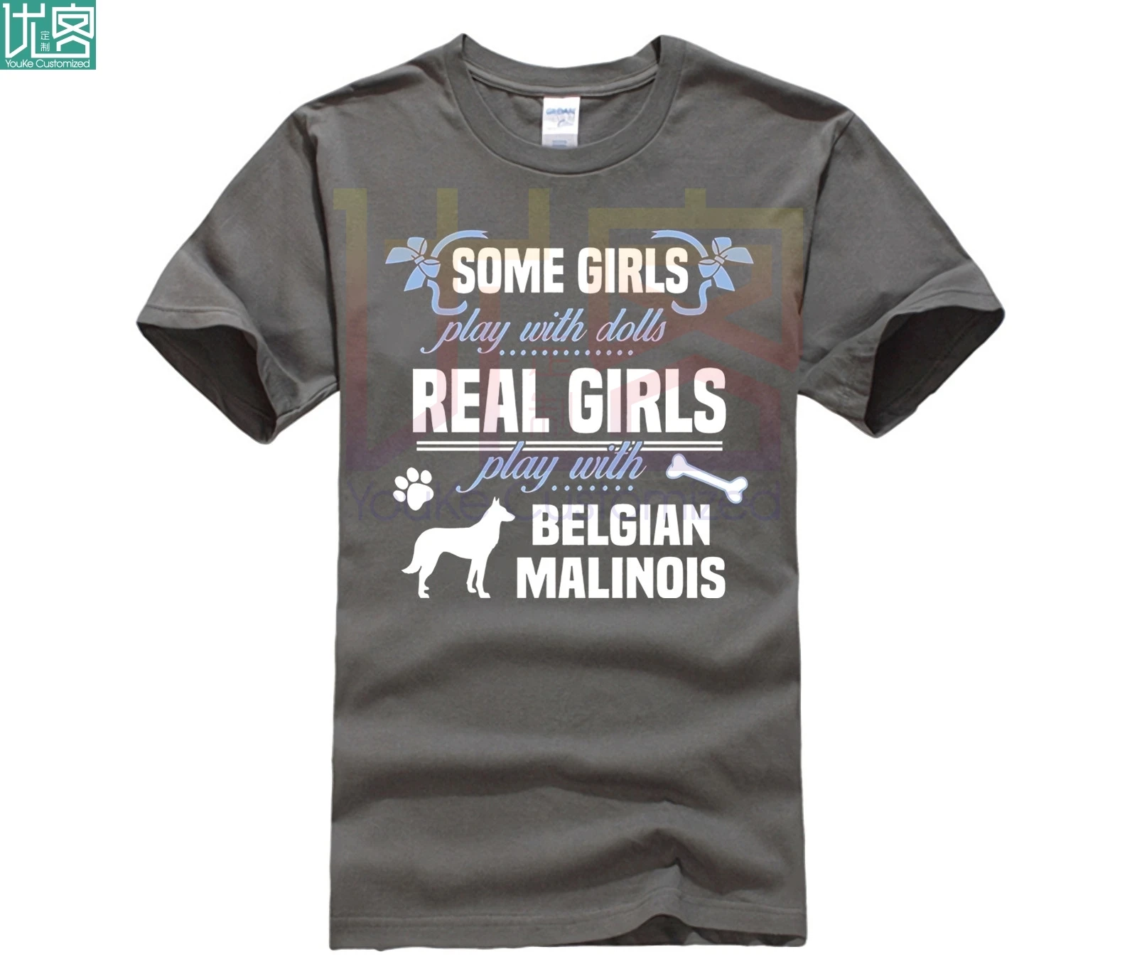 Brugerdefinerede trykt bomuld O-neck T-shirt Belgiske Malinois T-shirt Nogle drenge lege med dukker Real 2