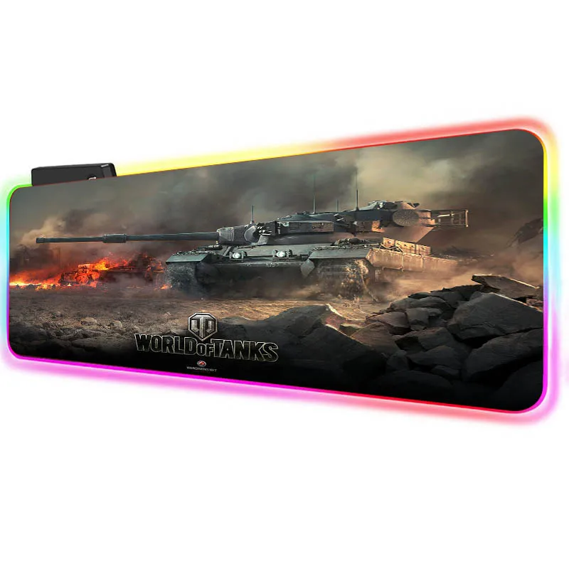 XGZ World of Tanks RGB Stor Gaming Gamer Computer USB-Kabel-LED Belysning Farverige Lysende Non-slip Musemåtte, Bruser Pad Mus Mat 2