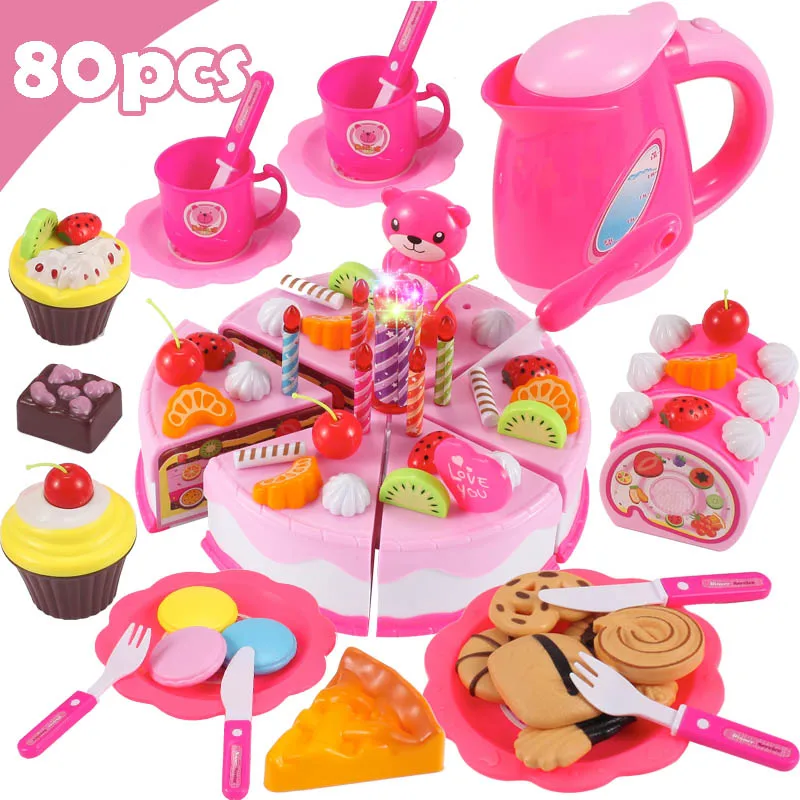 37-80Pcs DIY Foregive Spil Frugt Cutting Fødselsdag Kage Køkken Mad, Legetøj Cocina De Juguete Toy Pink Blå Piger Gave til Børn 2