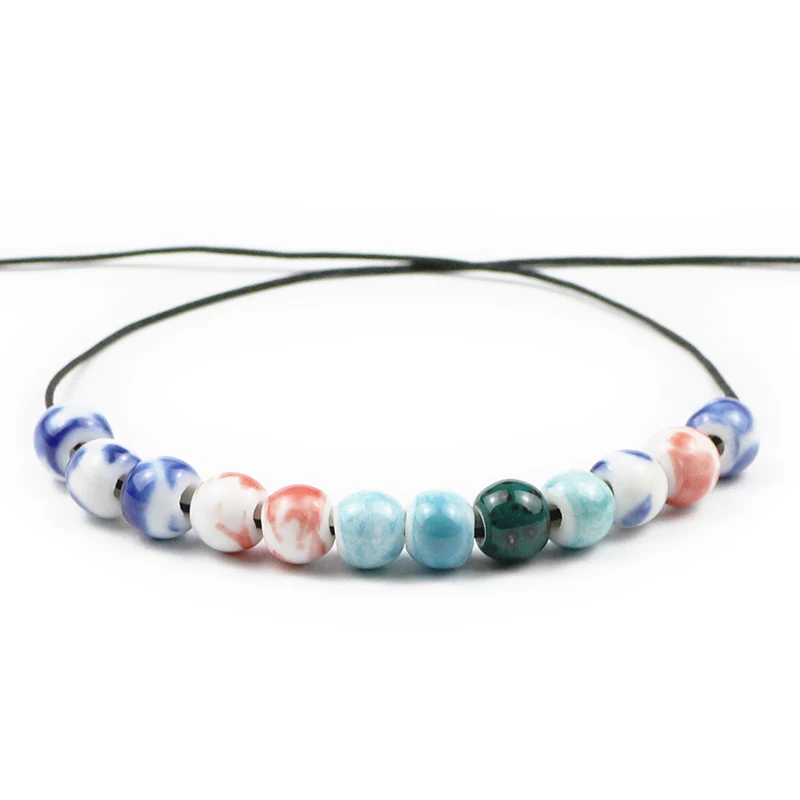 JHNBY 100pcs Glasur Keramiske perler 6/8/10MM Rund blå og hvid porcelæn Løse perler til Smykker armbånd gør DIY Resultater 2