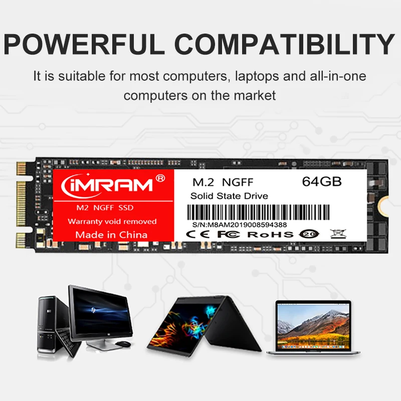 IMRAM Mærke M2 2280 NGFF SSD SATA 64G 32GB 256GB 512GB 1TB HDD M. 2 NGFF SSD 2280mm 2TB 128G HDD disco duro For computer-Bærbar computer 2