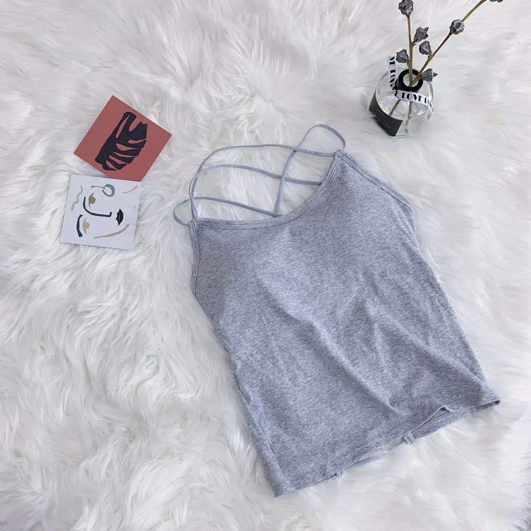 2019 Kvindelige Cross Back Tank Top med Bryst Pad Mode Sexet Strop Vest for Kvinder Brugerdefinerede Logo Shirt Trykt Tilpassede Tekst 2