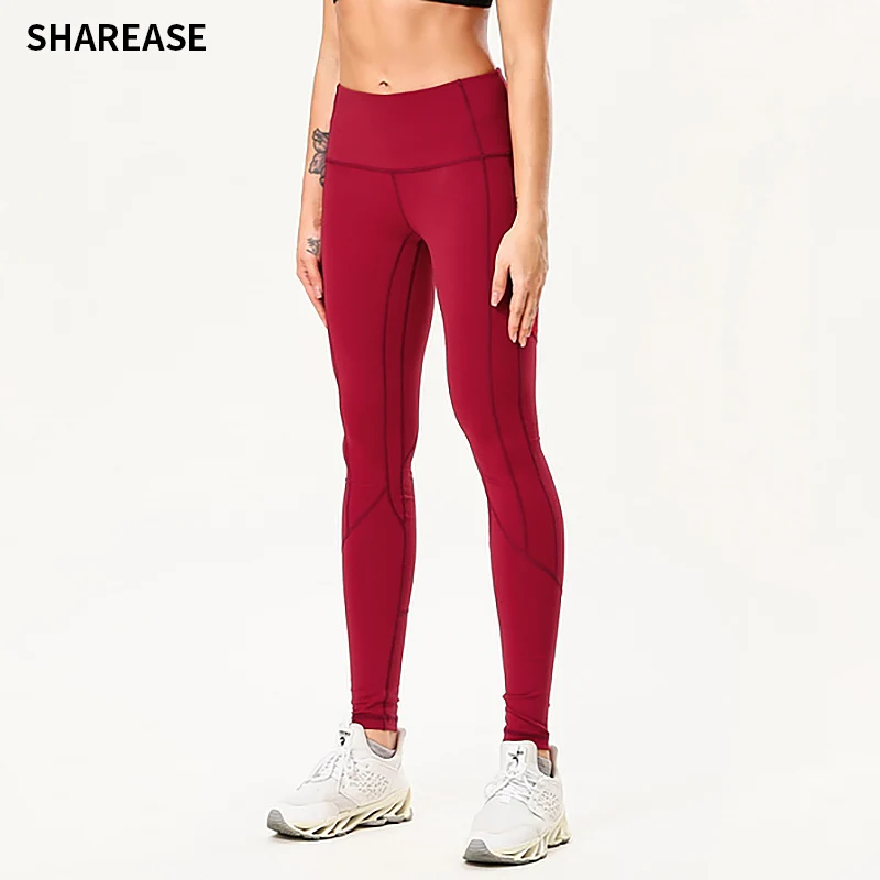 Leggins Sport Women Fitness Fitness Yoga Pants med Lommer, Høj Talje Kompression Elastisk Nylon Åndbar Ankel-længde Slank Xs-xl 2