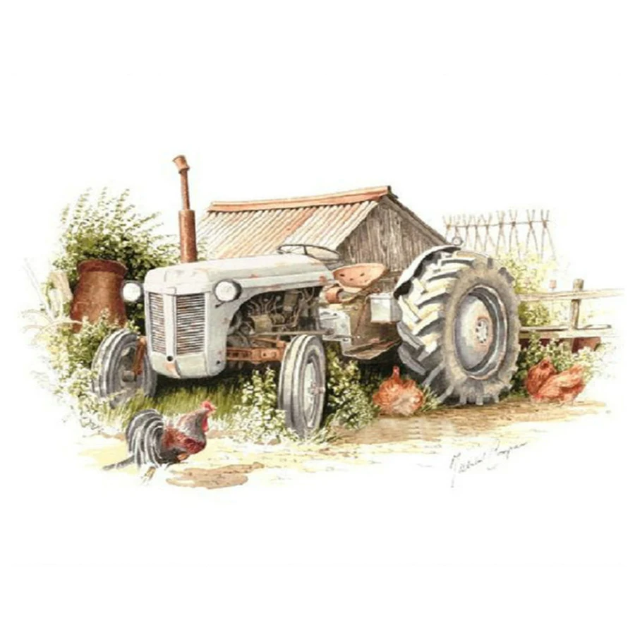 Diamant Maleri Farm traktor Høne Billede Af Rhinestones Fuld Pladsen runde Bor Diamant Broderi diy 5d Cross Stitch N432 2
