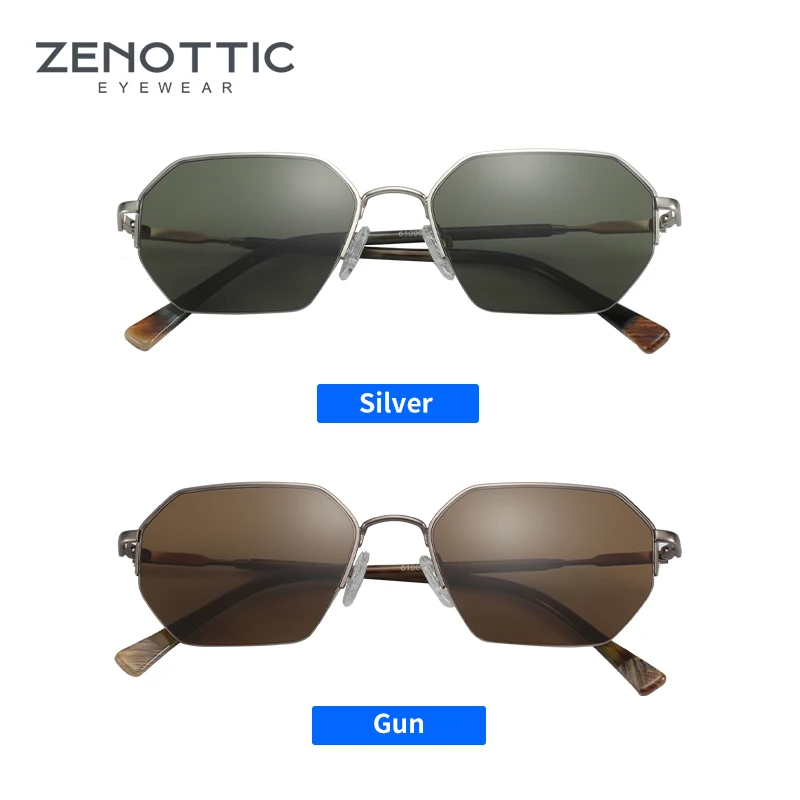 ZENOTTIC Brand Design Sekskant Solbriller Kvinder Mænd Legering Retro Rektangel UV400 Kørsel Nuancer Anti-blænding Polariserede solbriller 2