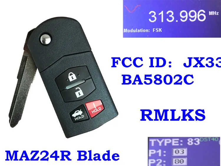 RMLKS Flip 313MHz 315MHz Fjernbetjeningen Fob For Mazda MX-5 Miata M M6 BGBX1T478SKE125-01 KPU41788 JX331BA5802C 4D63 80Bit Chip 2