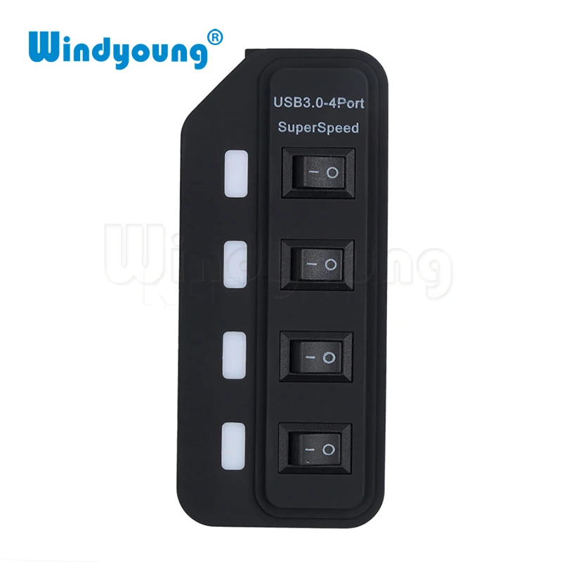 Windyoung USB 3.0 HUB USB-A Til 4 Port USB3.0 Med LED On/Off Switch Ekstra DC 5V Strømforsyning USB-Splitter-Adapter Til PC-Mus 2