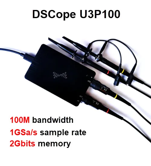 DSCope U3P100 1GSa/s 100mhz PC oscilloskop usb digital Dual samplingfrekvens dual analog Båndbredde med FFT GUI Interface 2