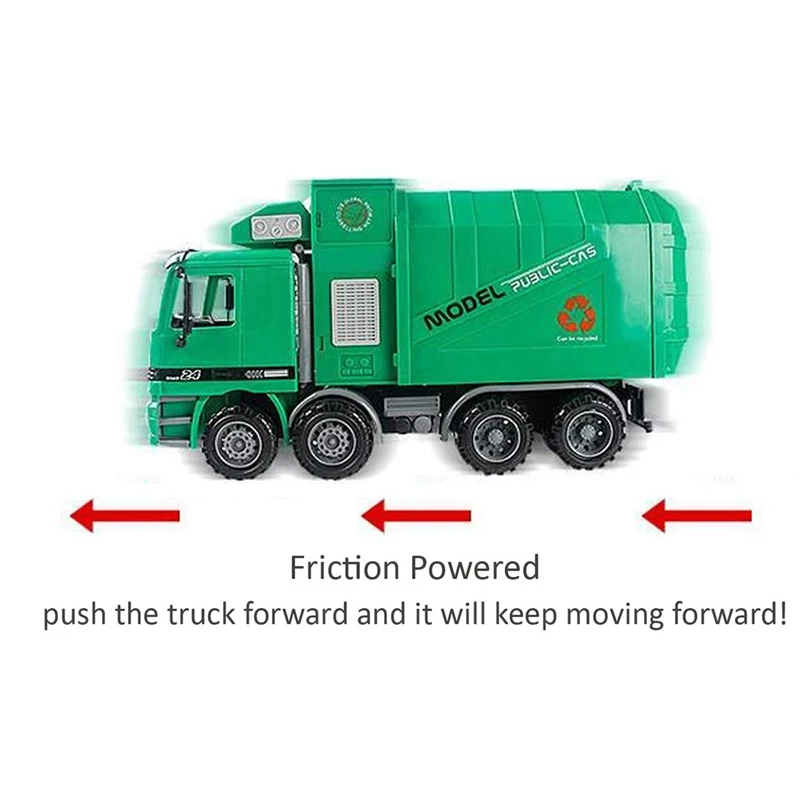 14 Tommer Friktion Drevet Garbage Truck Toy,med 3 skraldespande,kræver Ikke Batteri,En God Gave til Børn 2