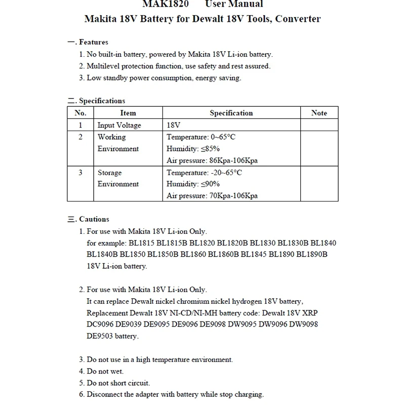 MAK1820 Adapter Omformer til Makita 18V Li-Ion Batteri BL1830 BL1860 for Dewalt DC9096 Ni-Cd, Ni-Mh Batteri Værktøjer 2