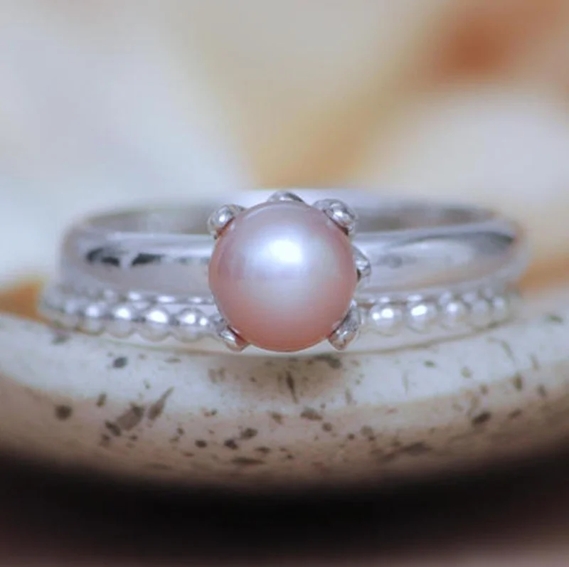 Klassisk Sød Dating Kvindelige Pink Perle Ring Dobbelt Dating Ring 2