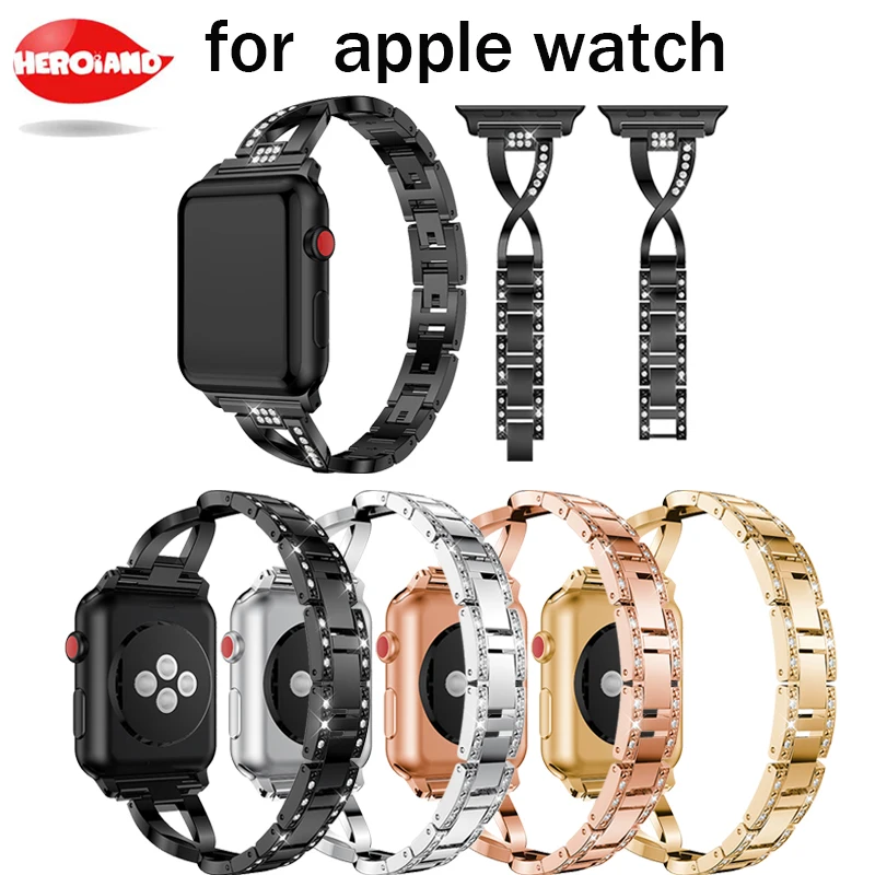 Type X Bling Diamond Armbånd til Apple, Se sport Watch Serie 1 2 3 Band Rhinestone Rustfrit Stål Rem 38mm 42mm-Armbånd 2