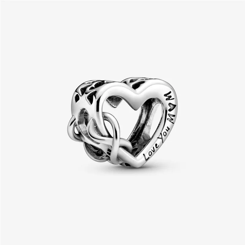 2020 Ny Ægte 925 Sterling Sølv Elsker Dig Mor Gennembrudt Hjerte Charm Perle Passer til 3mm Armbånd DIY Smykker Mors Gif 2
