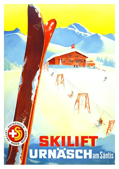 Schweiz Adelboden Ski i Alperne Tulip Vintage Travel Klassiske Lærred Maleri Kraft Plakater Wall Stickers Hjem Dekorativ Gave 2