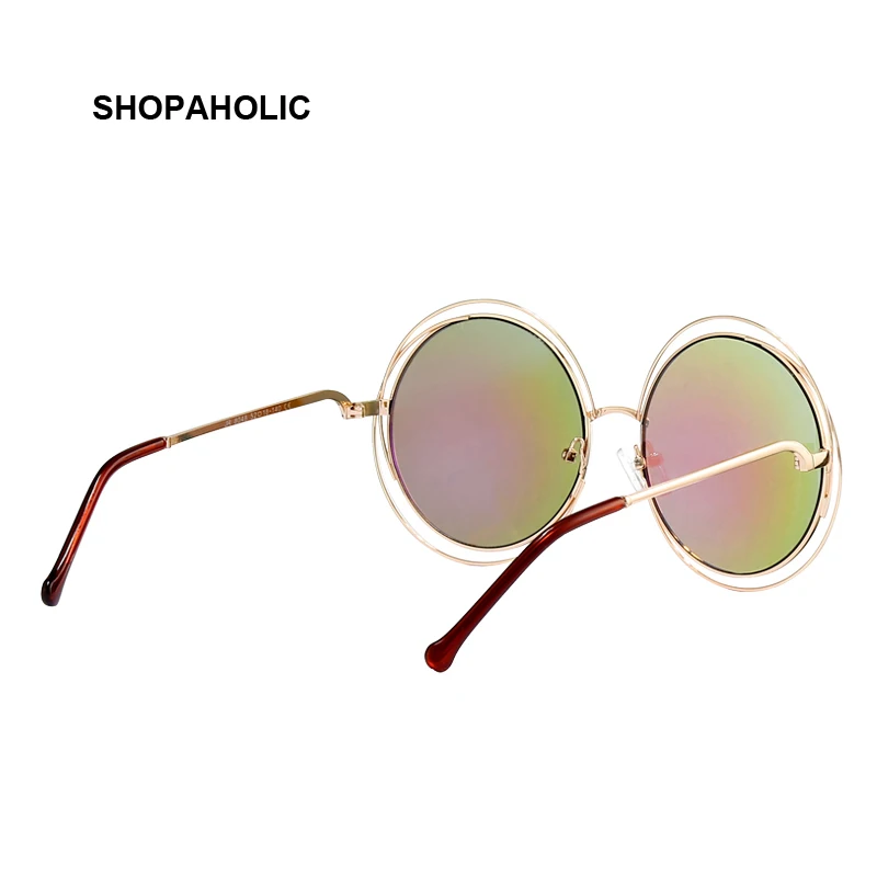 Rund Luksus Solbriller Kvinder Brand Designer Klassisk Overdimensioneret Stor Størrelse Retro solbriller til Kvinder Spejl Dame Kvindelige Oculos 2