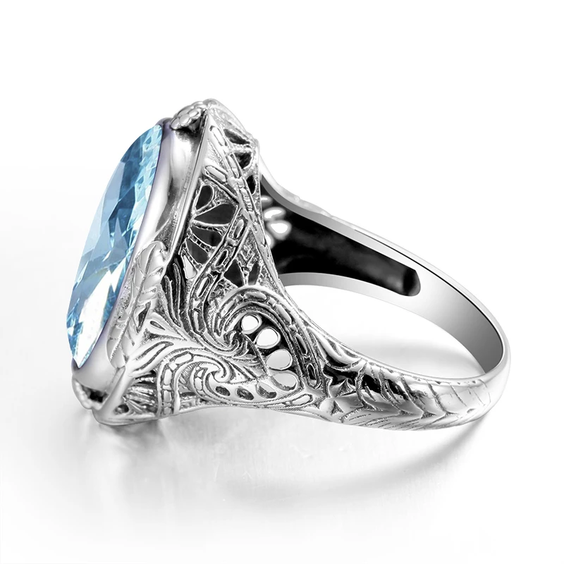 Szjinao Aquamarine Ringe Til Mænd I Ægte 925 Sterling Sølv Dame Unisex Ring Vintage Håndlavet Kvindelige Kendte Mærke Smykker Gothic 2