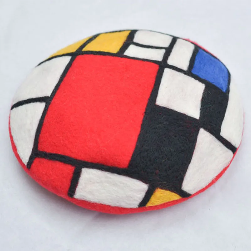 Faramita Ferie Mondrian Efteråret Geometriske Grafik Farverige Kvinder Håndlavede Beret Originalitet Rock Dekoration Piger Hat Hætte 2