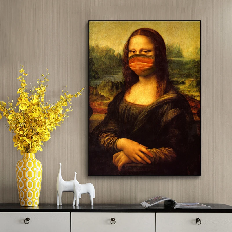 Mona Lisa Sjove Maske Olie Maleri på Væggen Gengivelser Lærred Kunst Plakater og Prints Væg Kunst Billedet for at Stue Indretning 2
