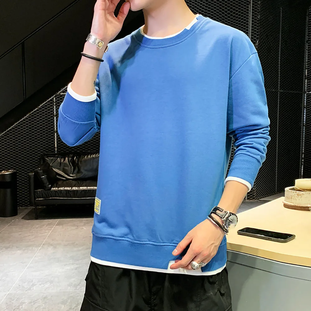 Langærmede Sweatshirts Mænd 2020 Nye Mode 8 Farve Hættetrøje Herre Casual O-Hals Patchwork Sweatshirt til Unge Mænd B0792 2
