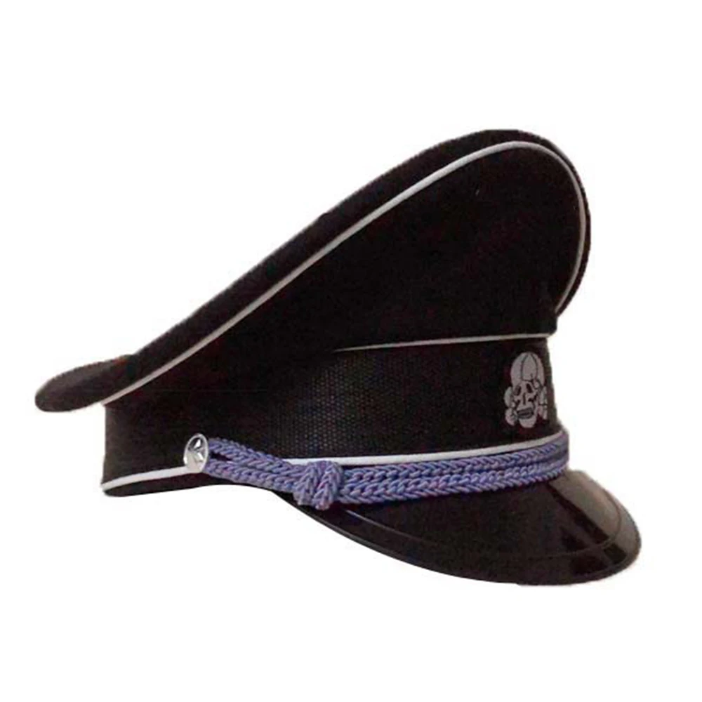 Tyske Elite Infantry Officer Uld Hat Visor Cap Sølv Ledningen Felt Sort 2