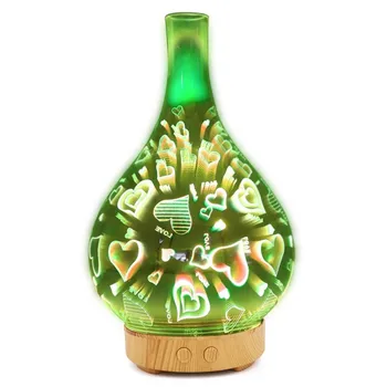 3D Fyrværkeri Glas Vase Form Luft Luftfugter med 7 Farve Led Nat Lys Aroma Æterisk Olie Diffuser Tåge Kaffefaciliteter Ultralyd 2