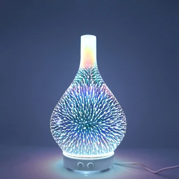 3D Fyrværkeri Glas Vase Form Luft Luftfugter med 7 Farve Led Nat Lys Aroma Æterisk Olie Diffuser Tåge Kaffefaciliteter Ultralyd 4