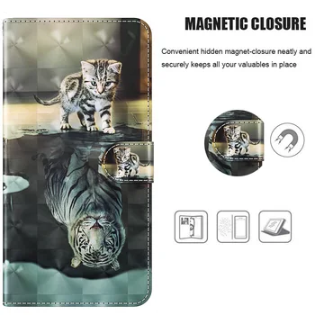 3D Kat Tiger Book Læder taske til Samsung Galaxy J3 J5 j7 2016 2017 pro J2 Pro J4 J6 J8 Prime A7 A8 A9 2018 Kortholderen 3