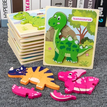 3D-Puslespil i Træ Legetøj Pædagogisk Legetøj Dinosaur Puslespil For Kids Børn Baby Busyboard Glat Ingen Lugt Julegave
