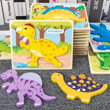 3D-Puslespil i Træ Legetøj Pædagogisk Legetøj Dinosaur Puslespil For Kids Børn Baby Busyboard Glat Ingen Lugt Julegave 3