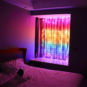 3X2.8M LED-Jul Krans kulørte Lamper String Lys for Gardiner/Home/Soveværelse Dekoration Udendørs Lys Ferie Lys 0