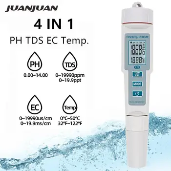4 i 1 PH TDS EF Temp Måleren Tester PH Digital Water Quality Monitor Værktøjer Vand Filter Renhed Pen med baggrundslys 50%off 0
