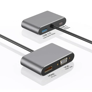 4-I-1 USB-C til HDMI-VGA-Adapter Type C til HDMI 4K VGA-USB3.0 Video Converter PD 60W Hurtig Oplader til Pro Samsung S9 1