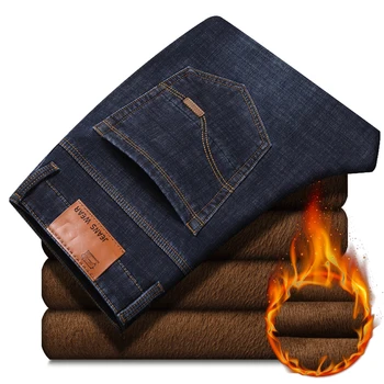 40 42 44 store størrelse til mænd varm jeans straight slim lam hår brun fløjl tyk jeans classic-enkle jeans mænds mærke bukser 1