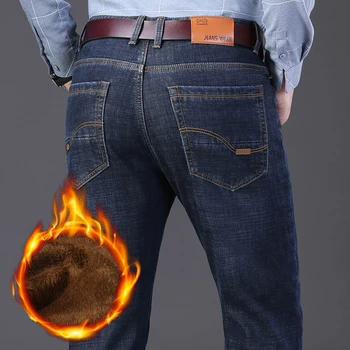 40 42 44 store størrelse til mænd varm jeans straight slim lam hår brun fløjl tyk jeans classic-enkle jeans mænds mærke bukser 5